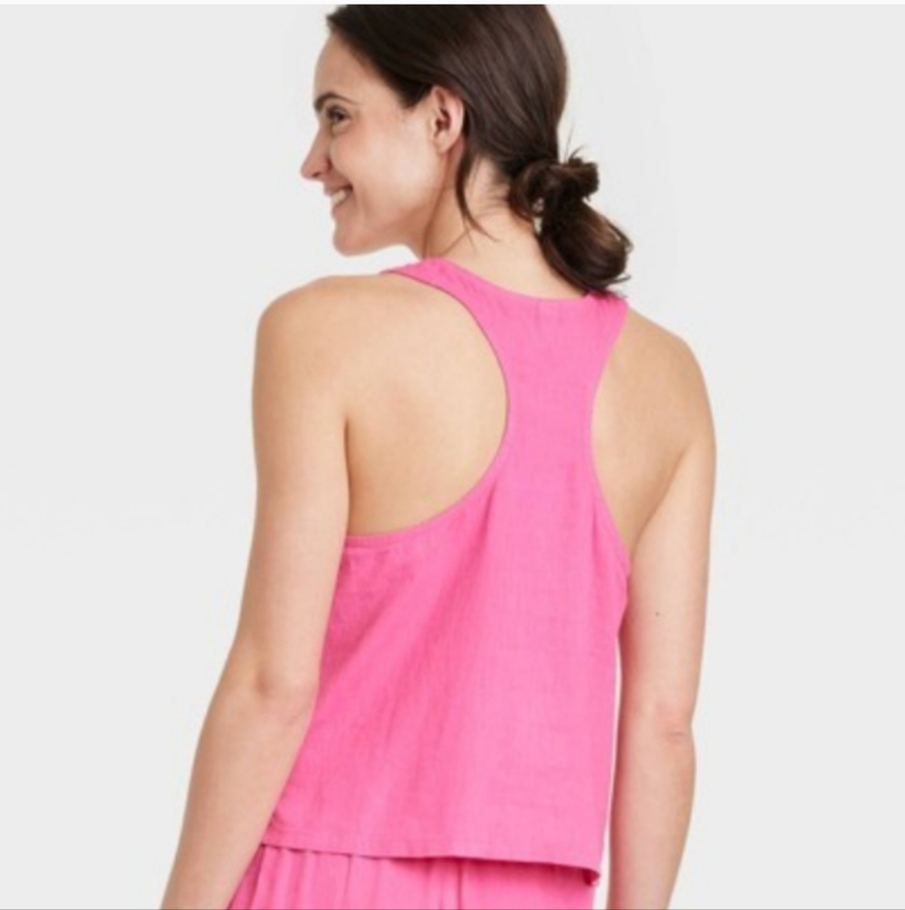 Stars Above Pink Linen Blend Racerback Tank Top Size XS New - Picture 2 of 3